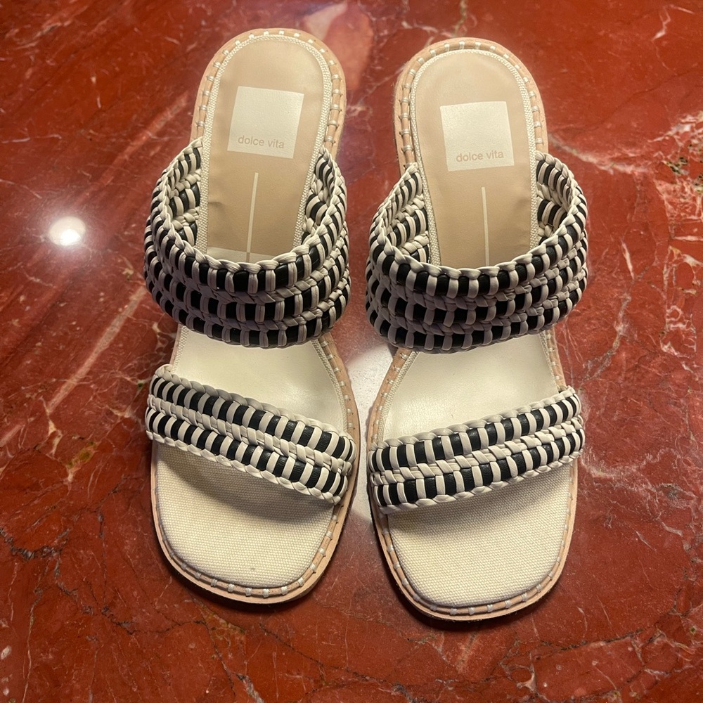 Dolce Vita Black and White Geometric Sandals